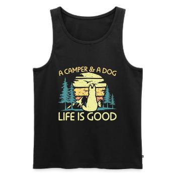 Camping Un campeur et un chien La vie est bonne - Débardeur bio Premium Homme - noir - Devant - Michal (187cm)