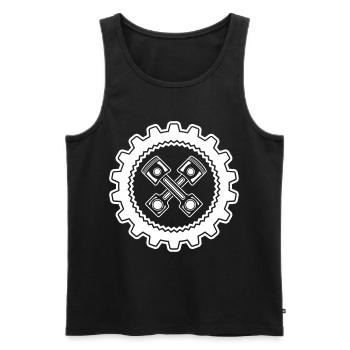 Crossed pistons with gear for proud mechanics - Men's Premium Organic Tank Top - black - Front - Michal (187cm)
