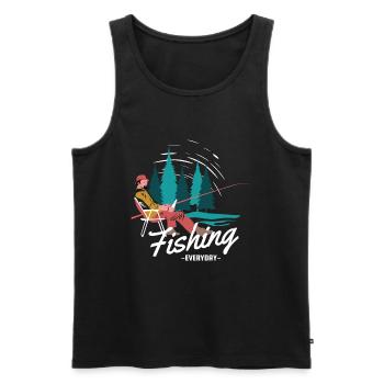 Drôle de citation de pêche Pêche tous les jours - Débardeur bio Premium Homme - noir - Devant - Michal (187cm)