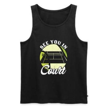 Conception de tennis drôle Rendez-vous au tribunal - Débardeur bio Premium Homme - noir - Devant - Michal (187cm)
