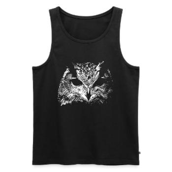 Hibou effrayant - Débardeur bio Premium Homme - noir - Devant - AI Model Male 178 light (178cm)