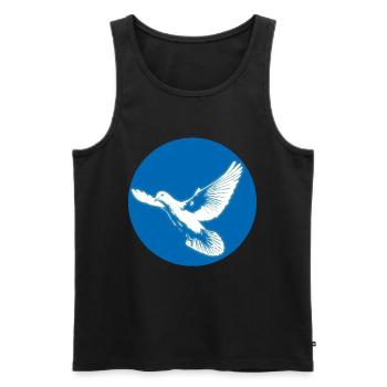 Colombe blanche brillante de paix dans un cercle bleu - Débardeur bio Premium Homme - noir - Devant - AI Model Male 178 light (178cm)