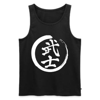 Kanji japonais blanc pour le mot guerrier - Débardeur bio Premium Homme - noir - Devant - Michal (187cm)