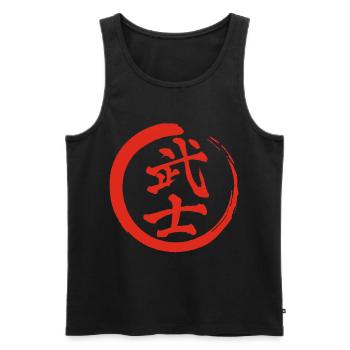 Kanji japonais rouge pour le mot guerrier - Débardeur bio Premium Homme - noir - Devant - Michal (187cm)
