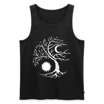 Baum des Lebens weiße Sonne und Mond - Männer Premium Bio Tank Top - Schwarz - Vorne - AI Model Male 178 light (178cm)