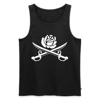 White rose and crossed swords - Men's Premium Organic Tank Top - black - Front - AI Model Male 178 light (178cm)