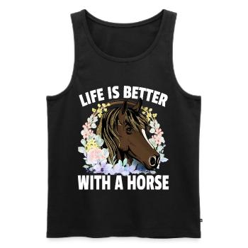 Das Leben ist besser mit einem Pferd - Männer Premium Bio Tank Top - Schwarz - Vorne - AI Model Male 178 light (178cm)
