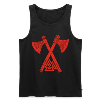 Haches et symbole viking rouge - Débardeur bio Premium Homme - noir - Devant - AI Model Male 178 light (178cm)