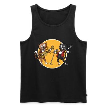 Two cats singing and playing a guitar together - Men's Premium Organic Tank Top - black - Front - AI Model Male 178 light (178cm)