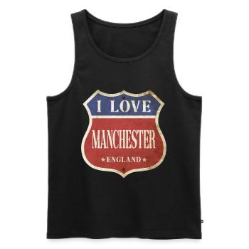 Manchester Angleterre Royaume-Uni Ville J’aime Vintage Rétro - Débardeur bio Premium Homme - noir - Devant - Michal (187cm)