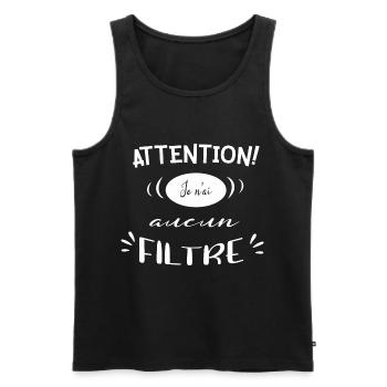 Attention sans filtre - Débardeur bio Premium Homme - noir - Devant - AI Model Male 178 light (178cm)