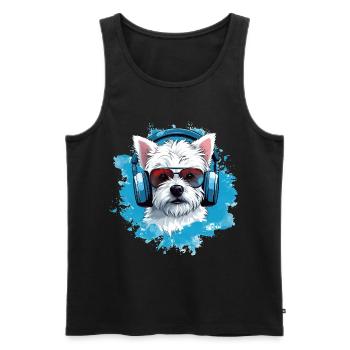 Westie mit Kopfhörern - Männer Premium Bio Tank Top - Schwarz - Vorne - Michal (187cm)