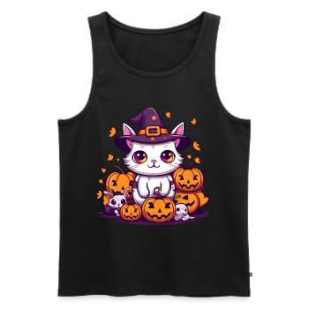 Mignon chat d’Halloween et citrouilles - Débardeur bio Premium Homme - noir - Devant - Michal (187cm)