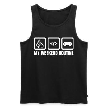 My Weekend Routine - Men's Premium Organic Tank Top - black - Front - AI Model Male 178 light (178cm)