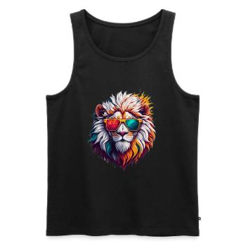 Neon Sunglass Lion - Men's Premium Organic Tank Top - black - Front - AI Model Male 178 light (178cm)