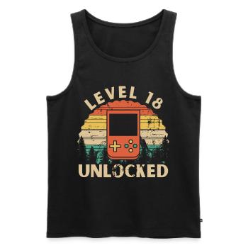 Level 18 Unlocked - Débardeur bio Premium Homme - noir - Devant - AI Model Male 178 light (178cm)