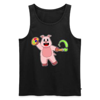 Schwein Maler Pinsel Malen - Männer Premium Bio Tank Top - Schwarz - Vorne - Michal (187cm)