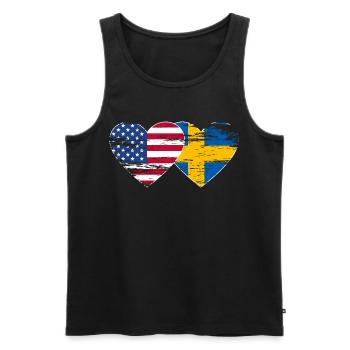 USA Schweden Flagge Herz used - Männer Premium Bio Tank Top - Schwarz - Vorne - Michal (187cm)