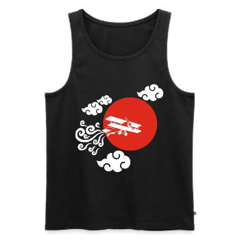 Weißes Flugzeug und rote Sonne - Männer Premium Bio Tank Top - Schwarz - Vorne - AI Model Male 178 light (178cm)