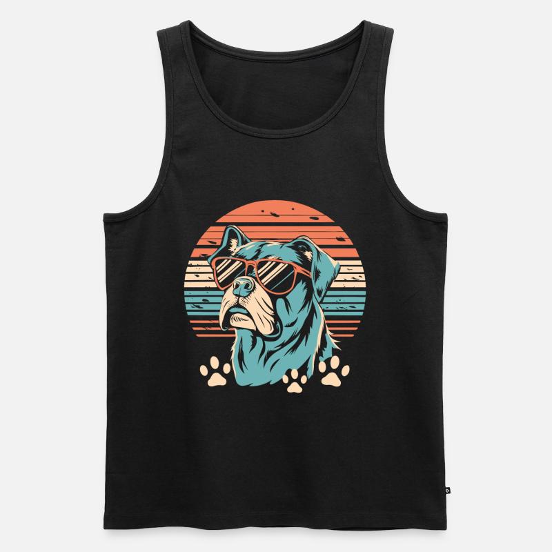 Retro Sunset Hund mit Sonnenbrille - Männer Premium Bio Tank Top - Schwarz