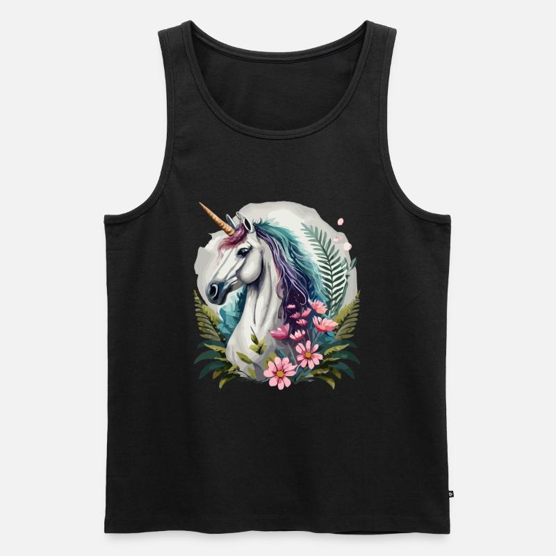 Wunderschönes Einhorn mit Blumen - Männer Premium Bio Tank Top - Schwarz