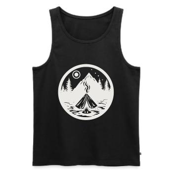 Camping, paysage avec des montagnes, des arbres comme autocollants - Débardeur bio Premium Homme - noir - Devant - AI Model Male 178 light (178cm)
