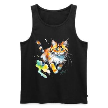 Wasserfarben Katze im Spritz-Look - Männer Premium Bio Tank Top - Schwarz - Vorne - Michal (187cm)