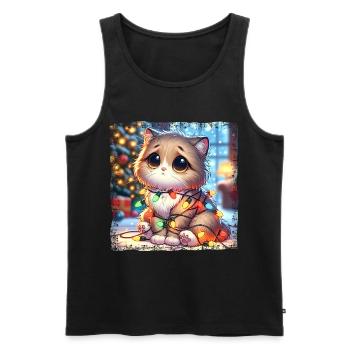 Süße Weihnachts Katze Tollpatschig Verheddert - Männer Premium Bio Tank Top - Schwarz - Vorne - Michal (187cm)