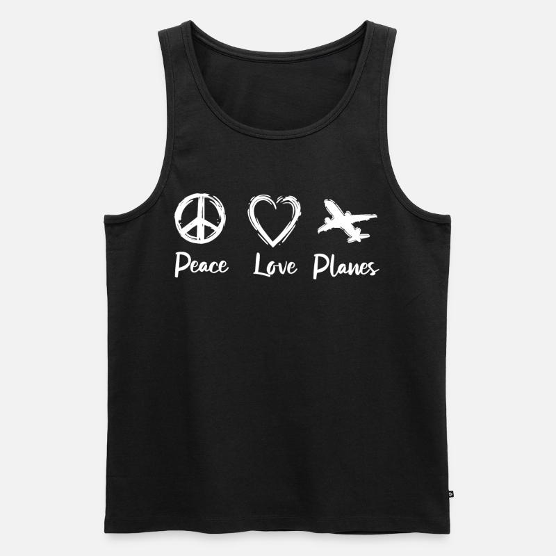 Peace Love Planes - Männer Premium Bio Tank Top - Schwarz