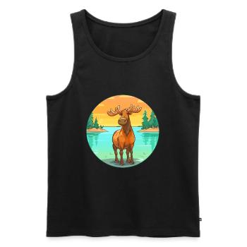 Moose Watercolor Cartoon Kawaii Clipart Animal - Men's Premium Organic Tank Top - black - Front - Michal (187cm)