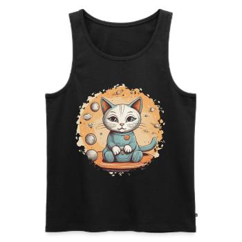 Katze im All - Süßes Kätzchen umgeben von Sternen - Männer Premium Bio Tank Top - Schwarz - Vorne - AI Model Male 178 light (178cm)