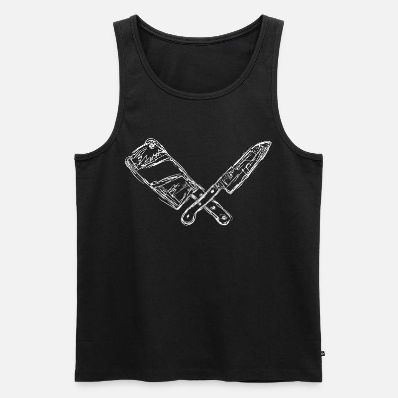Messer und Hackbeil Skizze - Männer Premium Bio Tank Top - Schwarz