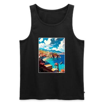 Küstendorf Kreta Griechenland Illustration Szene - Männer Premium Bio Tank Top - Schwarz - Vorne - AI Model Male 178 light (178cm)