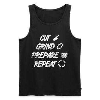 Cutting, grinding, preparing - Men's Premium Organic Tank Top - black - Front - AI Model Male 178 light (178cm)