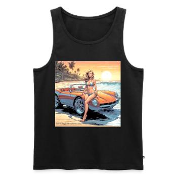 Girl with car and dream nature 3 - Men's Premium Organic Tank Top - black - Front - AI Model Male 178 light (178cm)