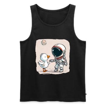 Mignon astronaute et oie dessin animé Design | Espace - Débardeur bio Premium Homme - noir - Devant - AI Model Male 178 light (178cm)