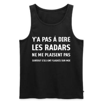Logo Les radars ont flashés sur moi humour - Débardeur bio Premium Homme - noir - Devant - AI Model Male 178 light (178cm)