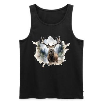 Watercolor deer in the forest - Men's Premium Organic Tank Top - black - Front - AI Model Male 178 light (178cm)
