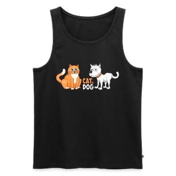Cheerful Illustration of a cat and dog. - Men's Premium Organic Tank Top - black - Front - Michal (187cm)