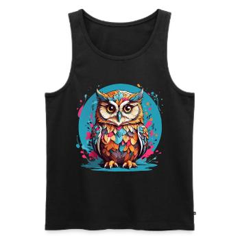 Liebenswerte Eule auf Farbklecksen - Männer Premium Bio Tank Top - Schwarz - Vorne - AI Model Male 178 light (178cm)
