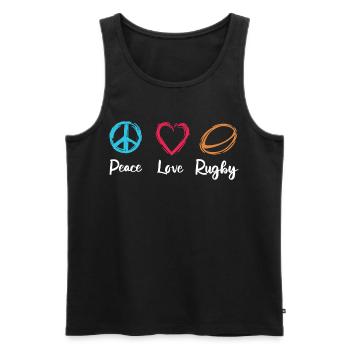 Peace Love Rugby - Men's Premium Organic Tank Top - black - Front - AI Model Male 178 light (178cm)