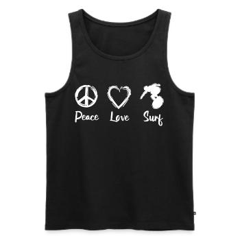 Peace Love Surf - Men's Premium Organic Tank Top - black - Front - AI Model Male 178 light (178cm)