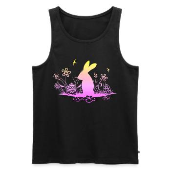 Lapin de Pâques sur prairie avec hirondelles - Débardeur bio Premium Homme - noir - Devant - AI Model Male 178 light (178cm)