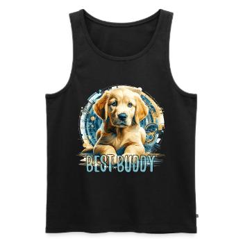 Golden Retriever chiot mignon famille chien cadeau - Débardeur bio Premium Homme - noir - Devant - AI Model Male 178 light (178cm)