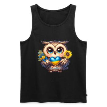 Niedliche Eule mit einem blau gelben Herz - Männer Premium Bio Tank Top - Schwarz - Vorne - Michal (187cm)