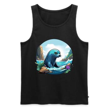 Robbe an der Küste - Männer Premium Bio Tank Top - Schwarz - Vorne - AI Model Male 178 light (178cm)