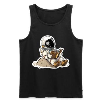 Astronaut bequem auf einem Planeten und liest - Männer Premium Bio Tank Top - Schwarz - Vorne - Michal (187cm)