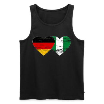 Allemagne Nigeria drapeau coeur utilisé - Débardeur bio Premium Homme - noir - Devant - Michal (187cm)