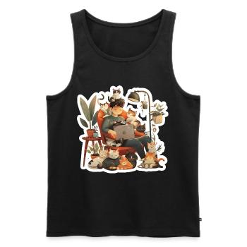 Katzenliebe Katzenbesitzer am Abend Homeoffice - Männer Premium Bio Tank Top - Schwarz - Vorne - Michal (187cm)
