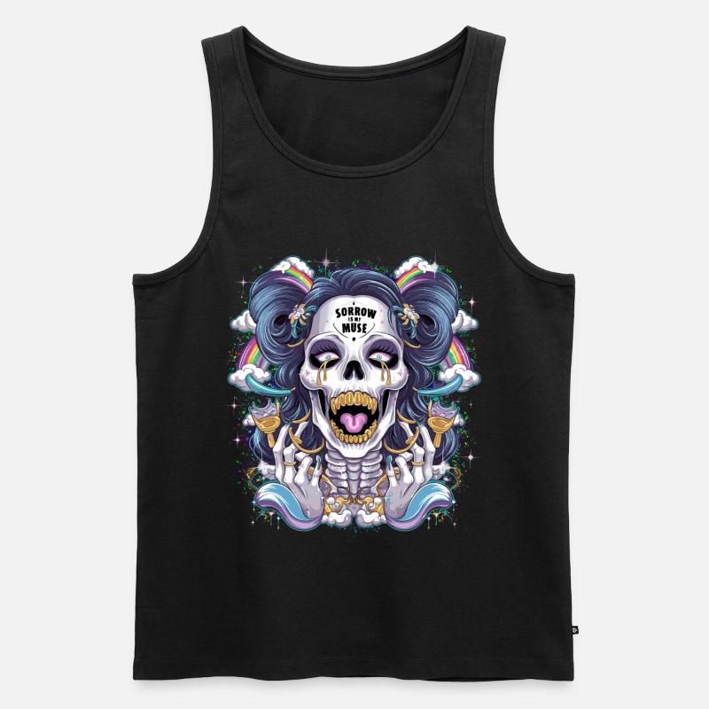 Glitzernder Skelettschädel mit Regenbogen - Männer Premium Bio Tank Top - Schwarz